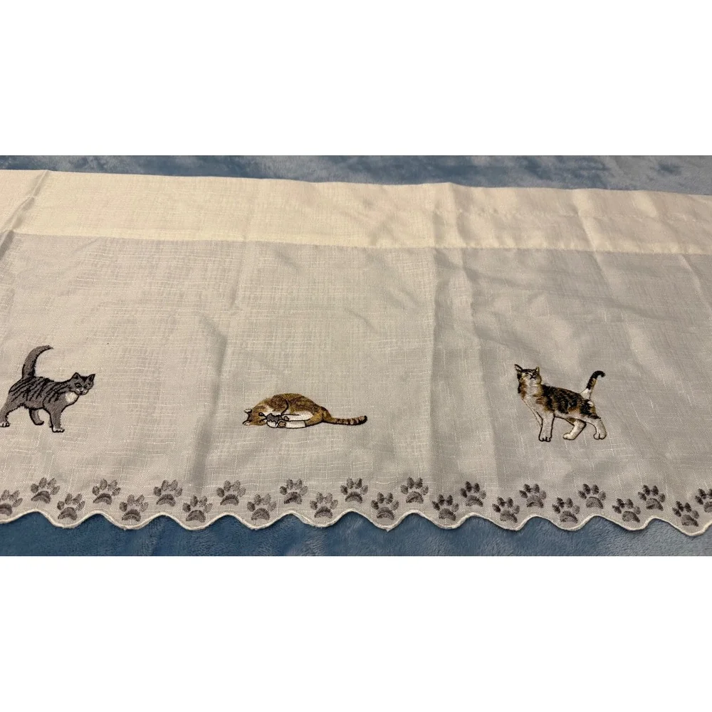 Unique Embroidered CATS window Valance Scalloped Paw Print Edges